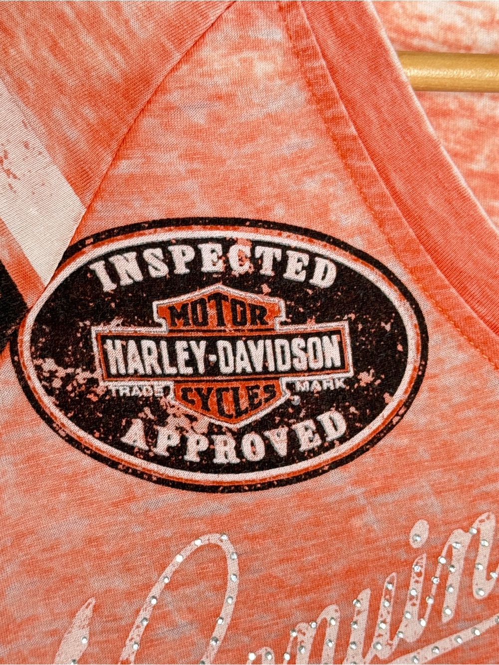 Harley-Davidson Women's Genuine Oil Can Burnout V-neck Tee Vintage Orange Small - Picture 4 of 10
